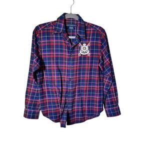 Ralph Lauren Sport Women's Blue Red Plaid Crest Long Sleeve Flannel Shirt Size 8